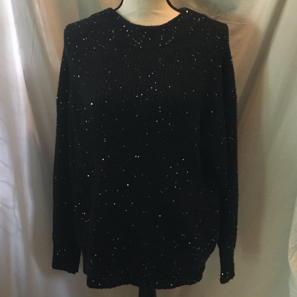 W by Worth, black long sleeve sequin sweater, size Large